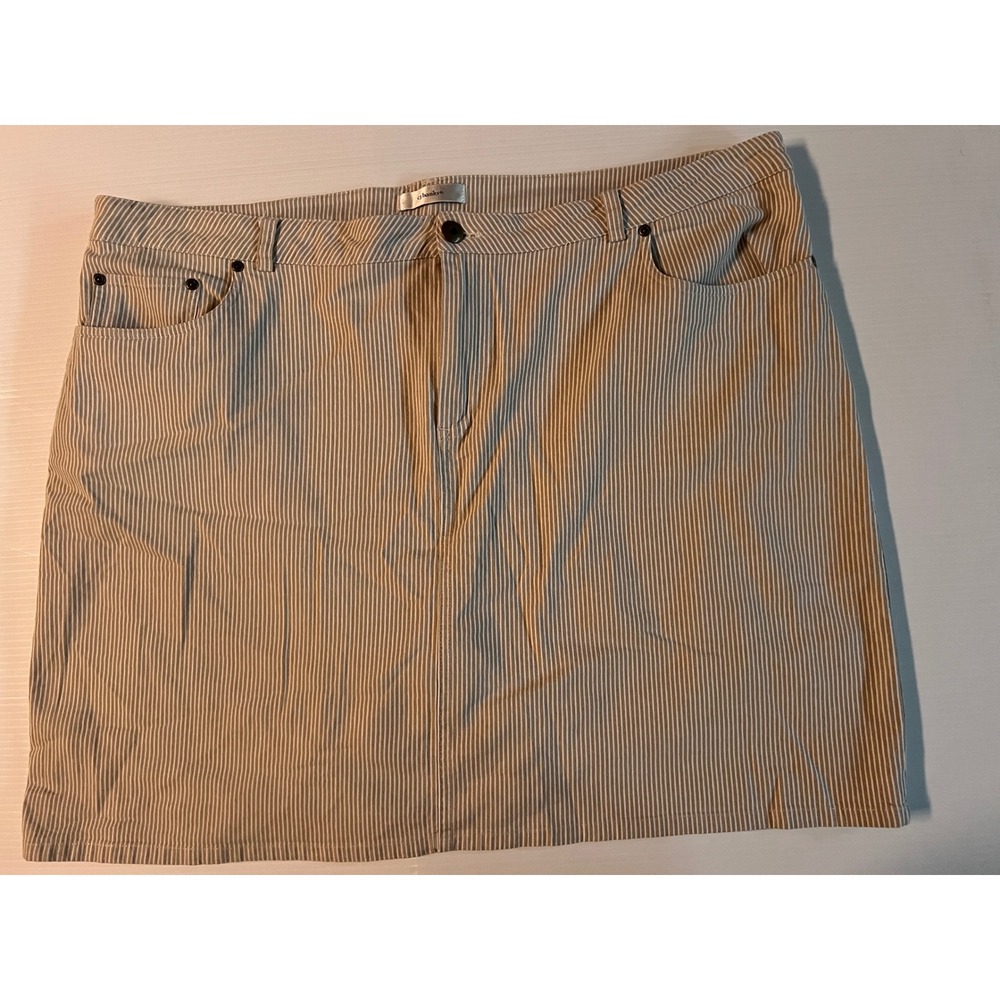 CJ Banks Tan White Striped Denim Mini Skirt Plus Size 20W Pinstripe Casual